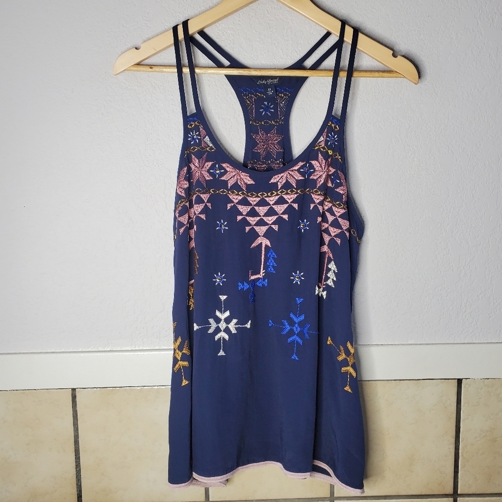 Lucky Brand embroidered racer back tank top Med